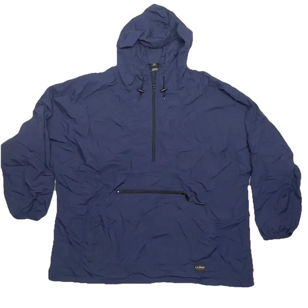 LL Bean Mens XXLT | 2XLT Tall Hooded Packable Windbreaker Navy Hidden Hoodie